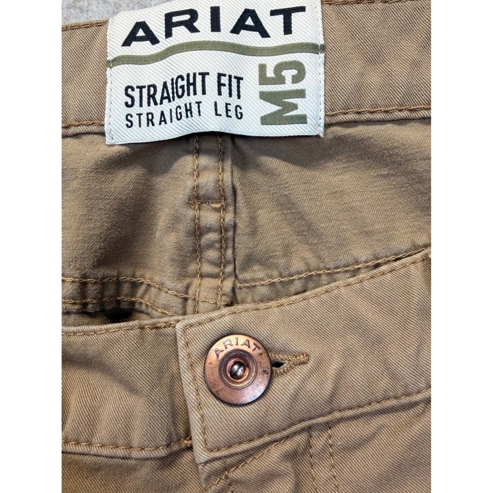 Ariat Pants Mens 35/32 Brown Khaki Chino Straight Fit M5 Workwear Western - Picture 8 of 15